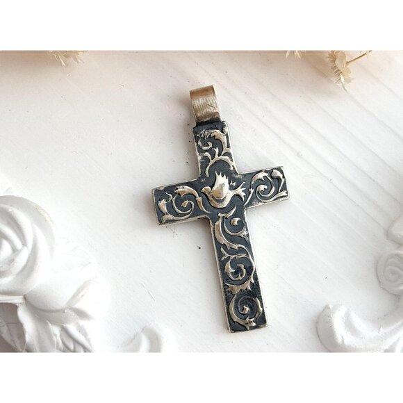 Damascene Cross Figural Sterling SIlver 925 UMFSC Religious Vintage Pendant - Picture 1 of 10